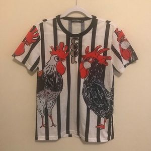 Dolce & Gabbana Black and White Striped Tee with Red Accents